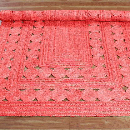 Hand Braided Red Geometric Home Decor Jute Rug - Indian Rug Store