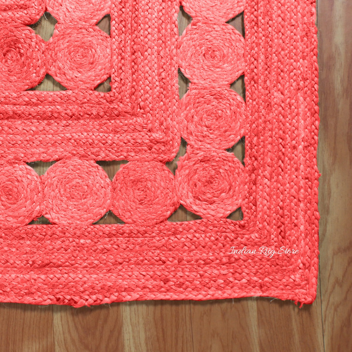 Hand Braided Red Geometric Home Decor Jute Rug