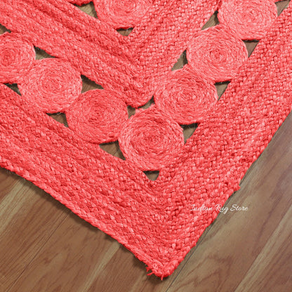 Hand Braided Red Geometric Home Decor Jute Rug