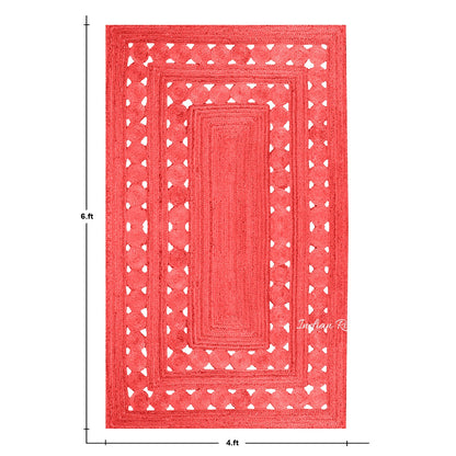 Hand Braided Red Geometric Home Decor Jute Rug