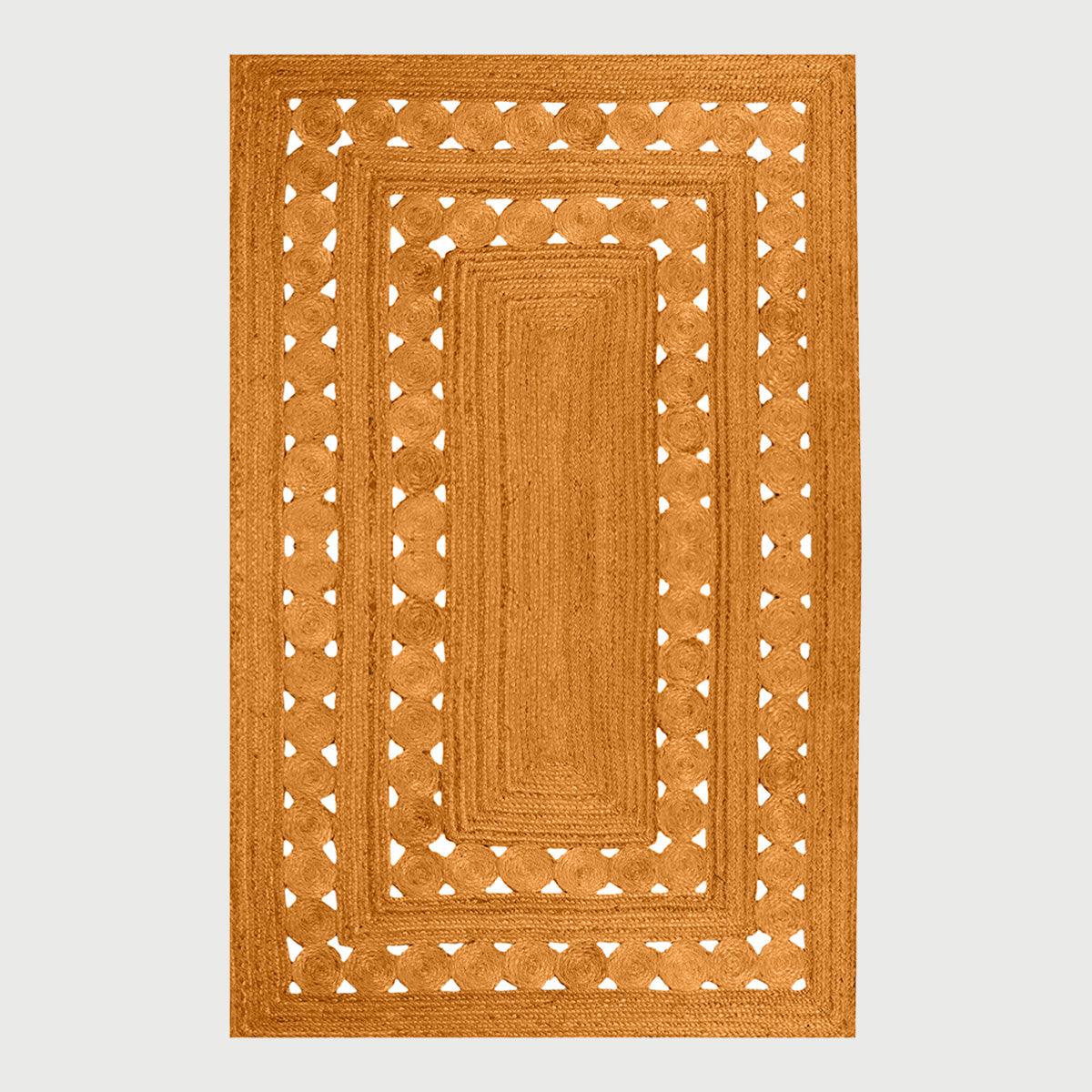 Orange Hand Braided Geometric Out House Decor Jute Rug - Indian Rug Store