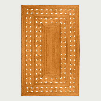 Orange Hand Braided Geometric Out House Decor Jute Rug - Indian Rug Store