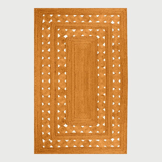 Orange Hand Braided Geometric Out House Decor Jute Rug - Indian Rug Store