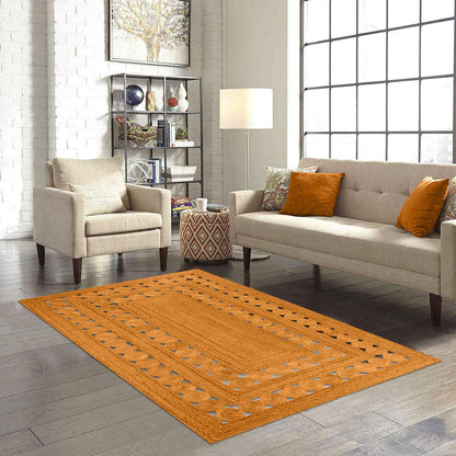 Orange Hand Braided Geometric Out House Decor Jute Rug - Indian Rug Store