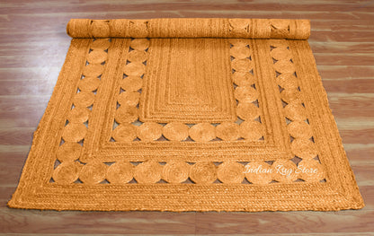 Orange Hand Braided Geometric Out House Decor Jute Rug