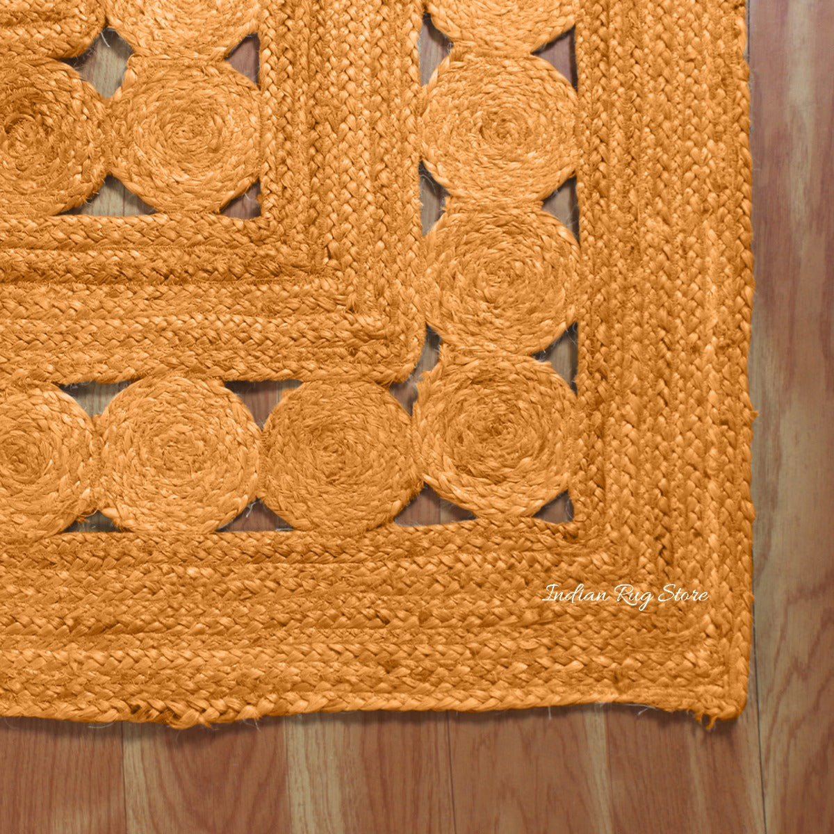 Orange Hand Braided Geometric Out House Decor Jute Rug