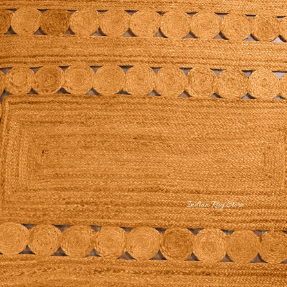 Orange Hand Braided Geometric Out House Decor Jute Rug