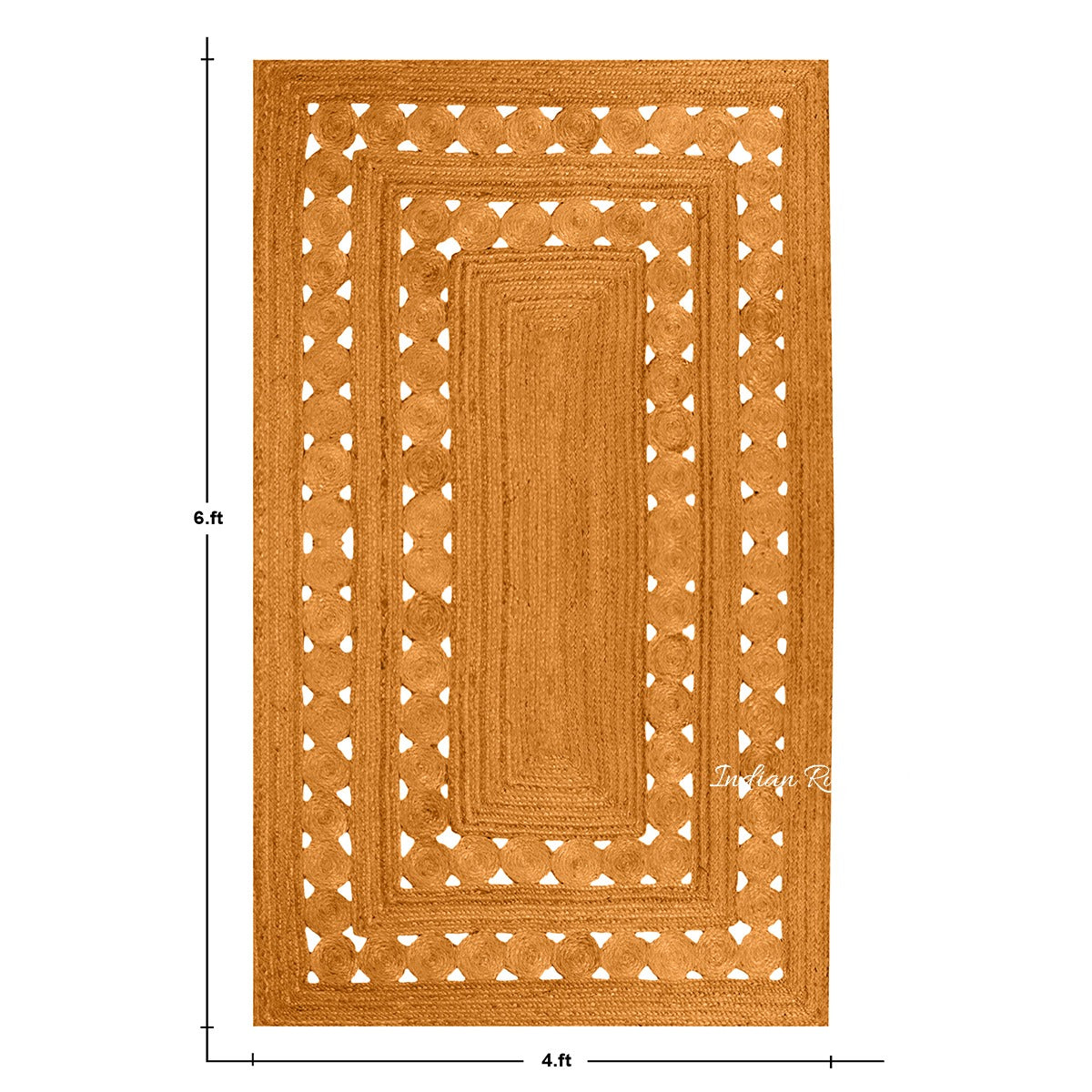 Orange Hand Braided Geometric Out House Decor Jute Rug