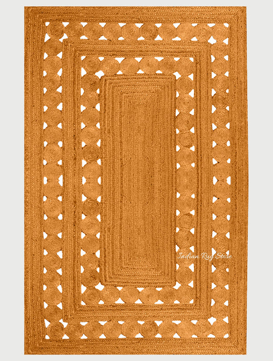 Orange Hand Braided Geometric Out House Decor Jute Rug