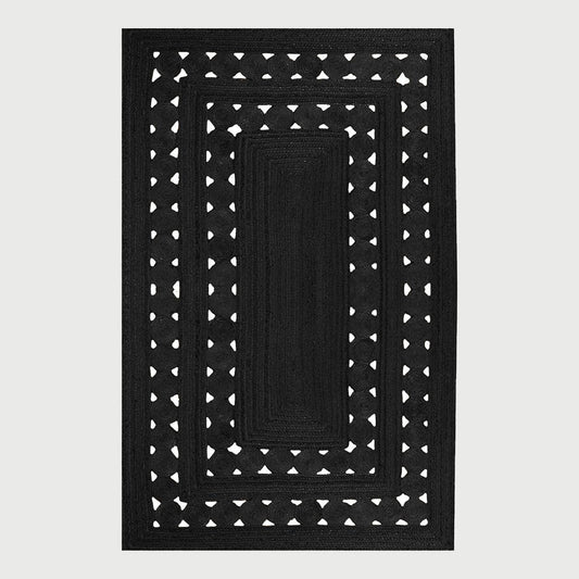 Black Rectangle Hand Braided Farm House Decor Jute Rug - Indian Rug Store