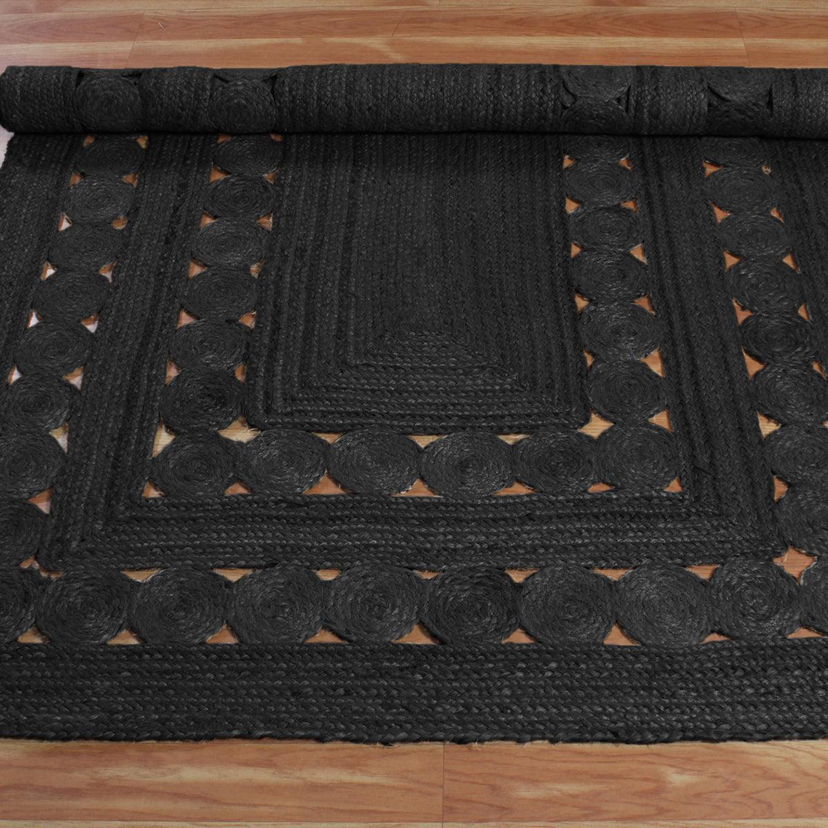 Black Rectangle Hand Braided Farm House Decor Jute Rug - Indian Rug Store