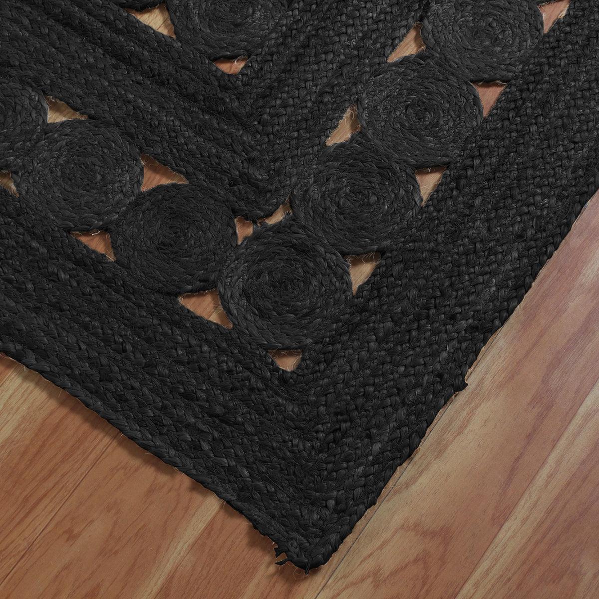 Black Rectangle Hand Braided Farm House Decor Jute Rug - Indian Rug Store