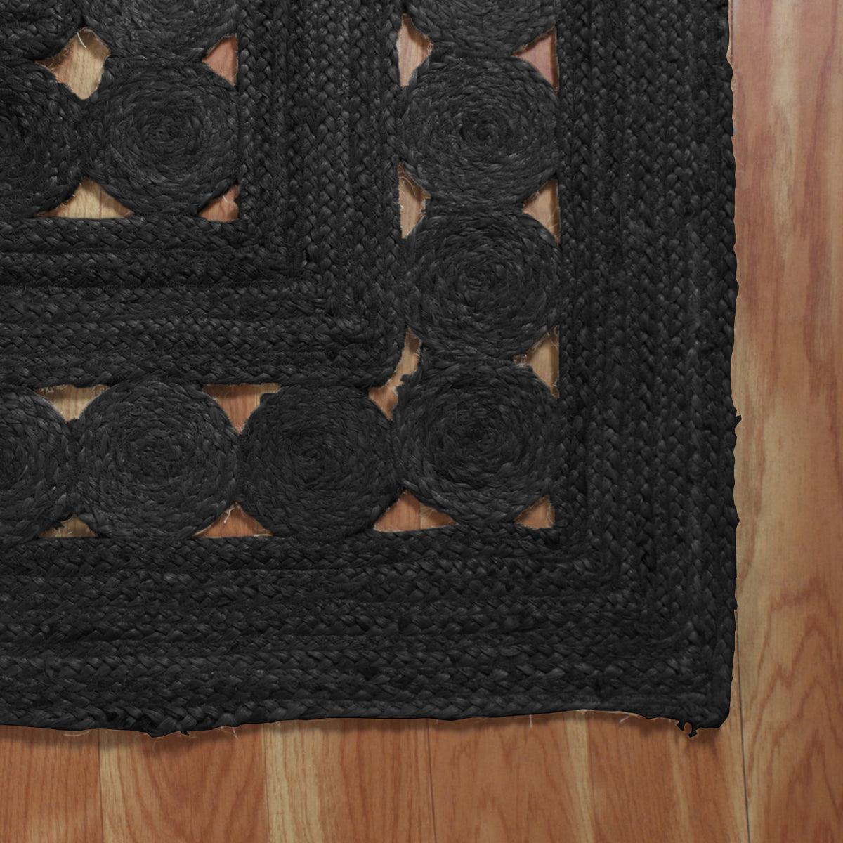 Black Rectangle Hand Braided Farm House Decor Jute Rug - Indian Rug Store