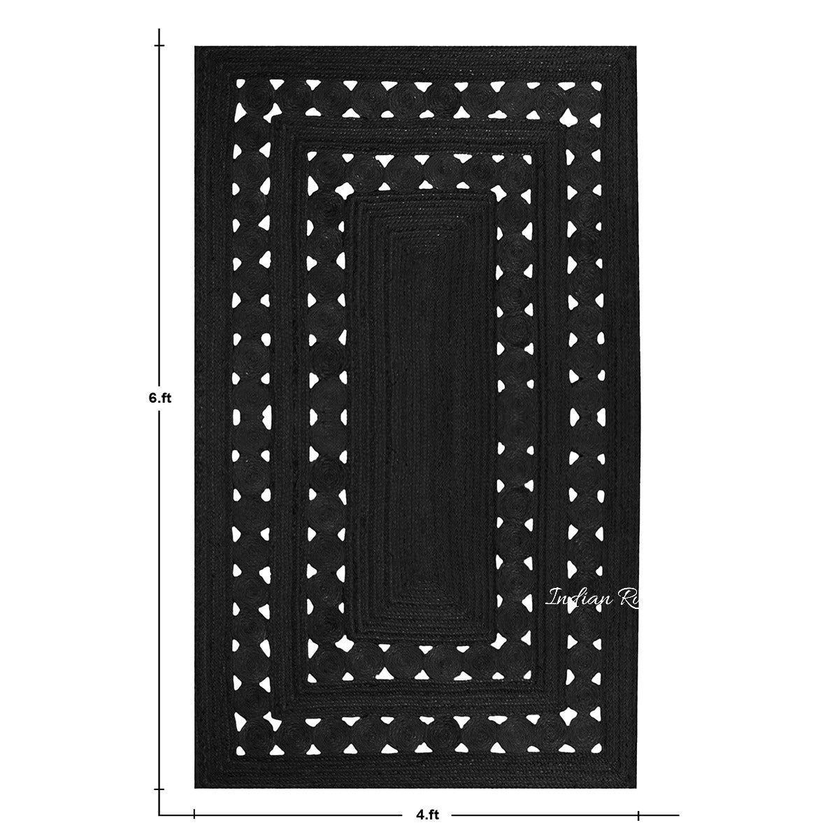 Alfombra de yute trenzada a mano con forma rectangular y decoración rústica en color negro