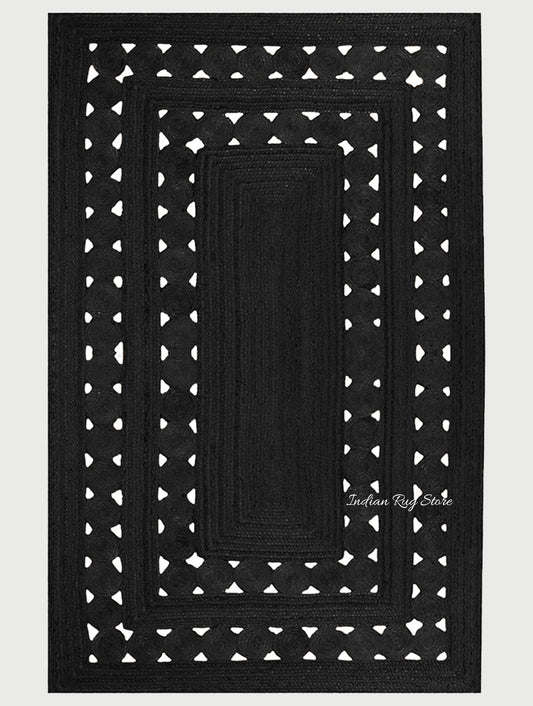 Black Rectangle Hand Braided Farm House Decor Jute Rug