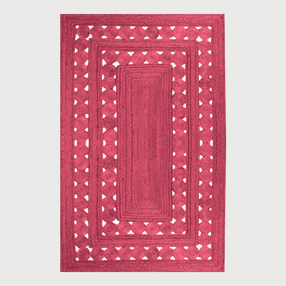 Geometric Hand Braided Maroon Interior Decor Jute Rug - Indian Rug Store