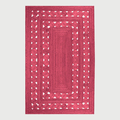 Geometric Hand Braided Maroon Interior Decor Jute Rug - Indian Rug Store