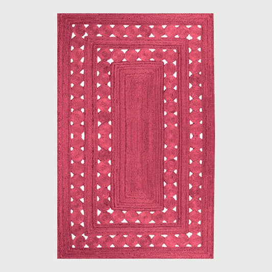 Geometric Hand Braided Maroon Interior Decor Jute Rug - Indian Rug Store