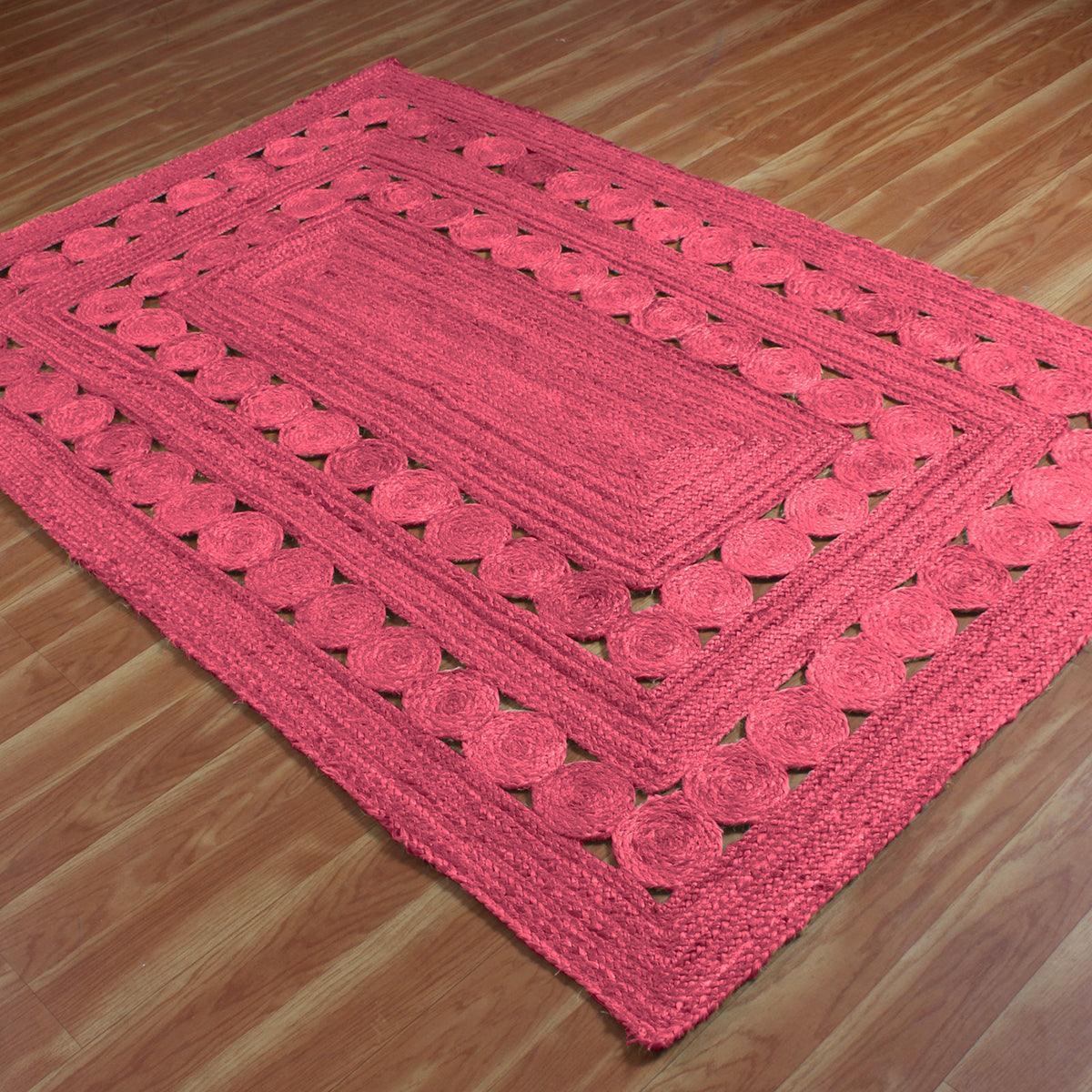 Geometric Hand Braided Maroon Interior Decor Jute Rug - Indian Rug Store