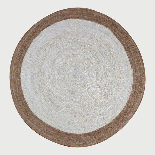 White Beige Round Hand Braided Interior Decor Jute Rug - Indian Rug Store