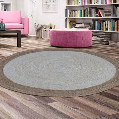 White Beige Round Hand Braided Interior Decor Jute Rug - Indian Rug Store