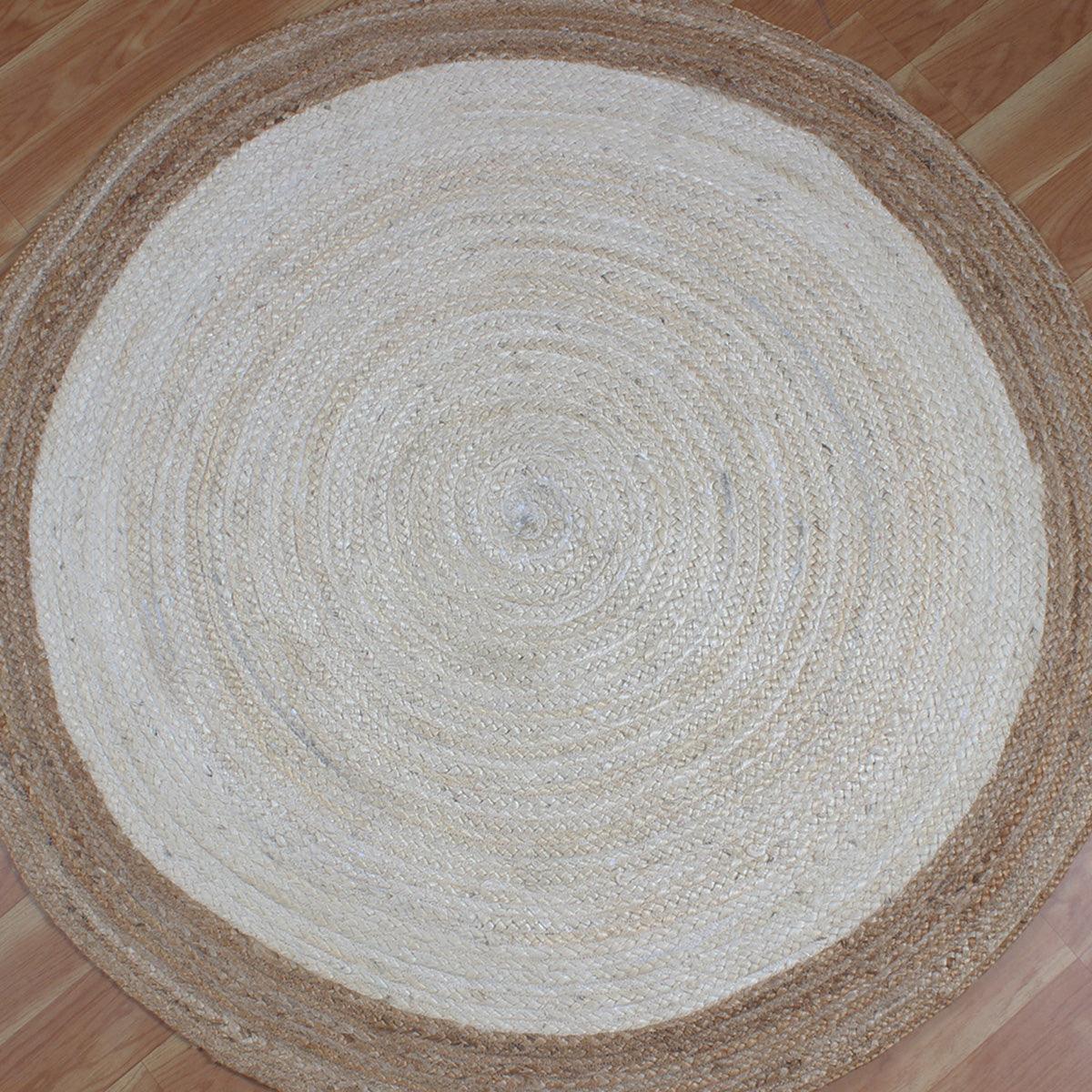 White Beige Round Hand Braided Interior Decor Jute Rug - Indian Rug Store