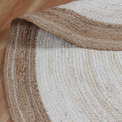 White Beige Round Hand Braided Interior Decor Jute Rug - Indian Rug Store