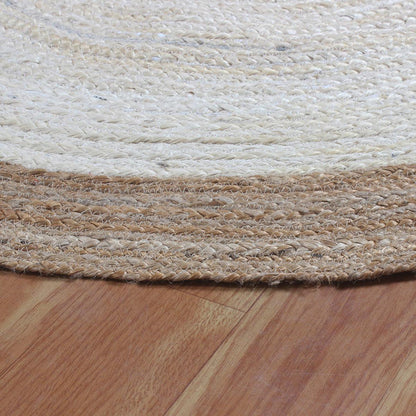 White Beige Round Hand Braided Interior Decor Jute Rug - Indian Rug Store