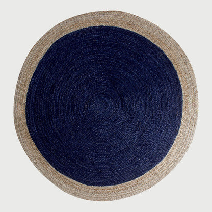 Farm House Decor Hand Braided Round Blue Beige Jute Rug - Indian Rug Store