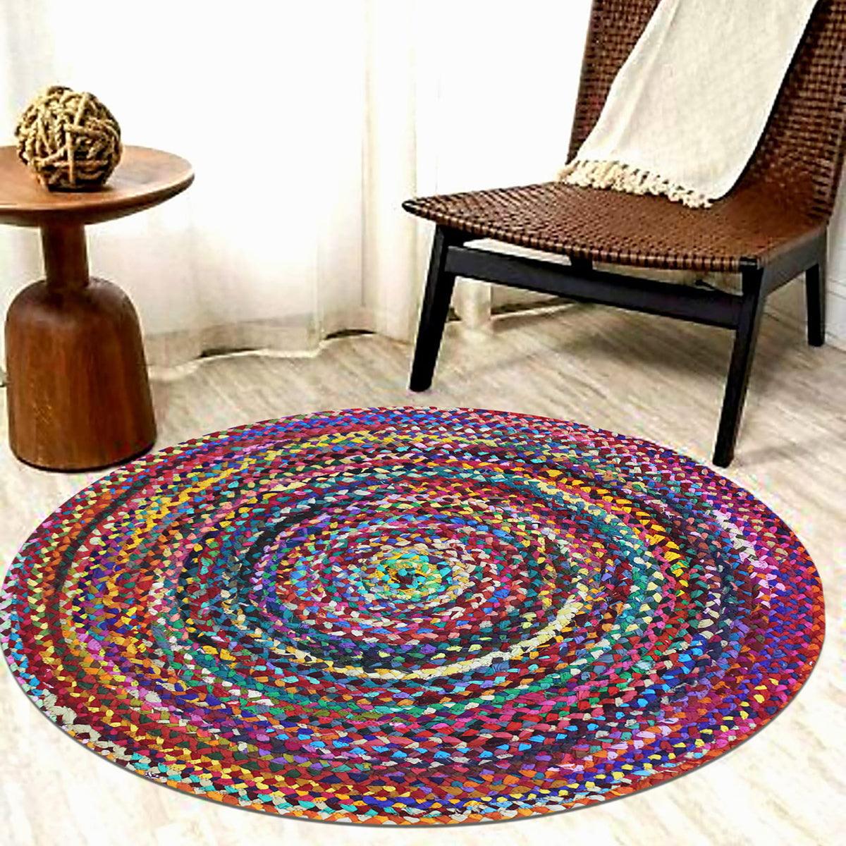 Multicolor Trendy Design Round Hand Braided Bedroom Decor Jute Rug - Indian Rug Store