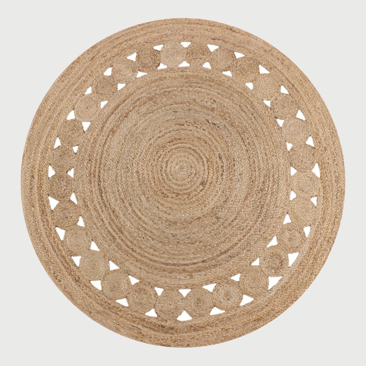 Geometric Beige Round Hallway Decor Hand Braided Jute Rug - Indian Rug Store