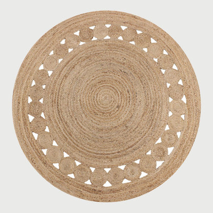 Geometric Beige Round Hallway Decor Hand Braided Jute Rug - Indian Rug Store