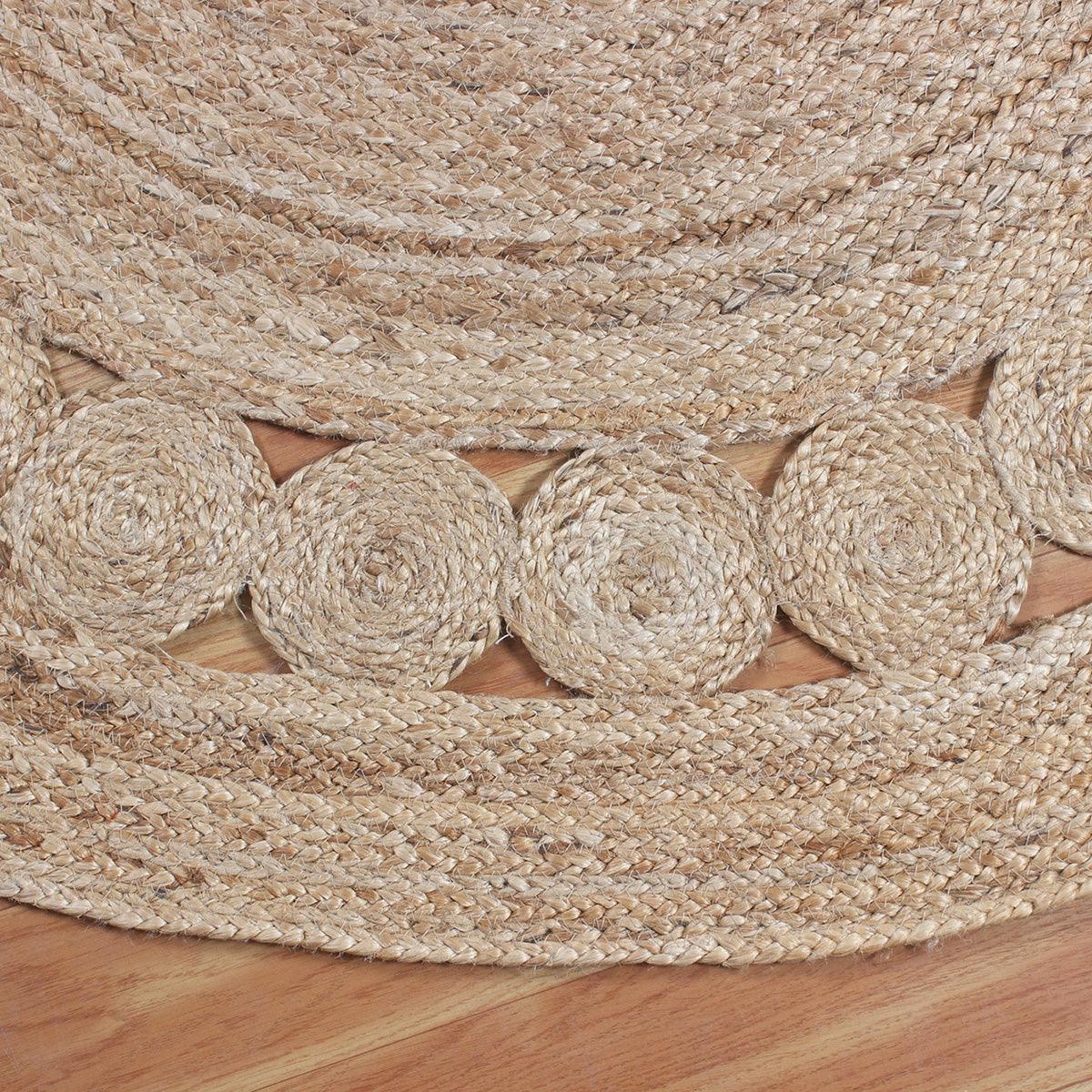 Geometric Beige Round Hallway Decor Hand Braided Jute Rug - Indian Rug Store