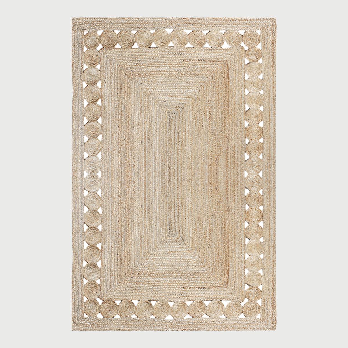 Beige Rectangle Geometric Hand Braided Home Decor Jute Rug - Indian Rug Store