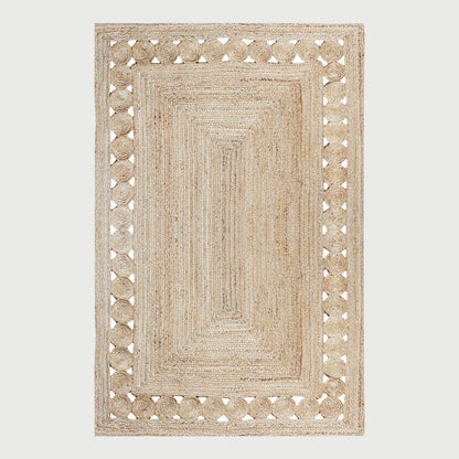 Beige Rectangle Geometric Hand Braided Home Decor Jute Rug - Indian Rug Store