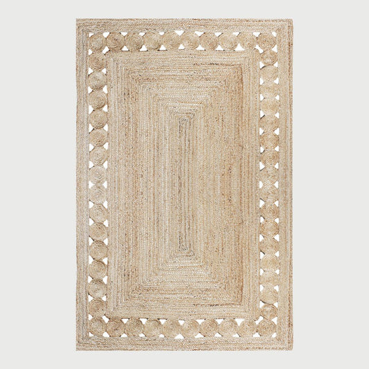 Beige Rectangle Geometric Hand Braided Home Decor Jute Rug - Indian Rug Store