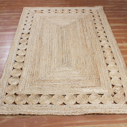 Beige Rectangle Geometric Hand Braided Home Decor Jute Rug