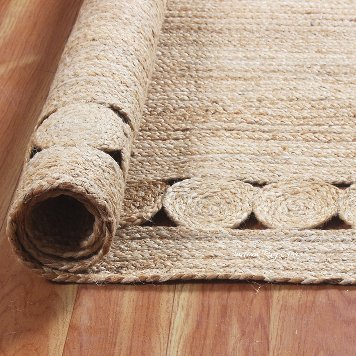 Beige Rectangle Geometric Hand Braided Home Decor Jute Rug