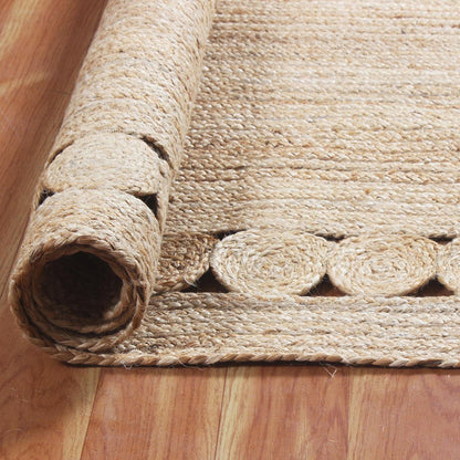 Beige Rectangle Geometric Hand Braided Home Decor Jute Rug - Indian Rug Store