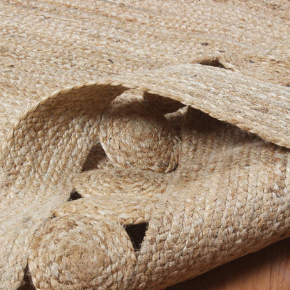 Beige Rectangle Geometric Hand Braided Home Decor Jute Rug - Indian Rug Store