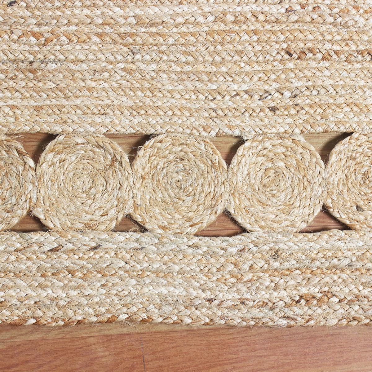 Beige Rectangle Geometric Hand Braided Home Decor Jute Rug - Indian Rug Store