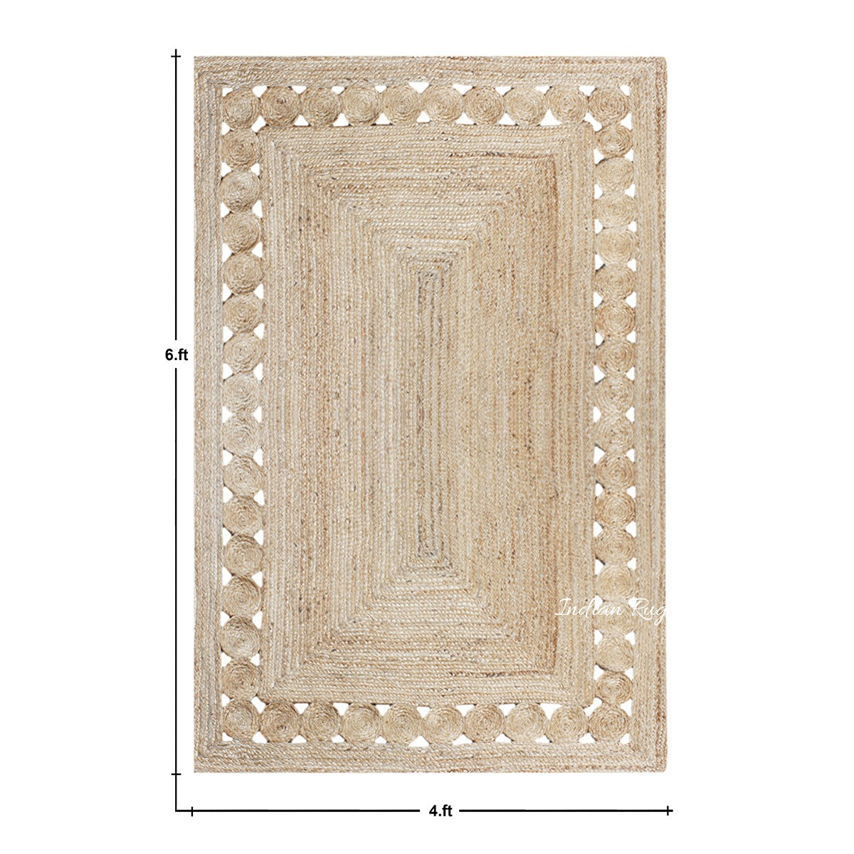 Alfombra de yute trenzada a mano con diseño geométrico rectangular de color beige para decoración del hogar