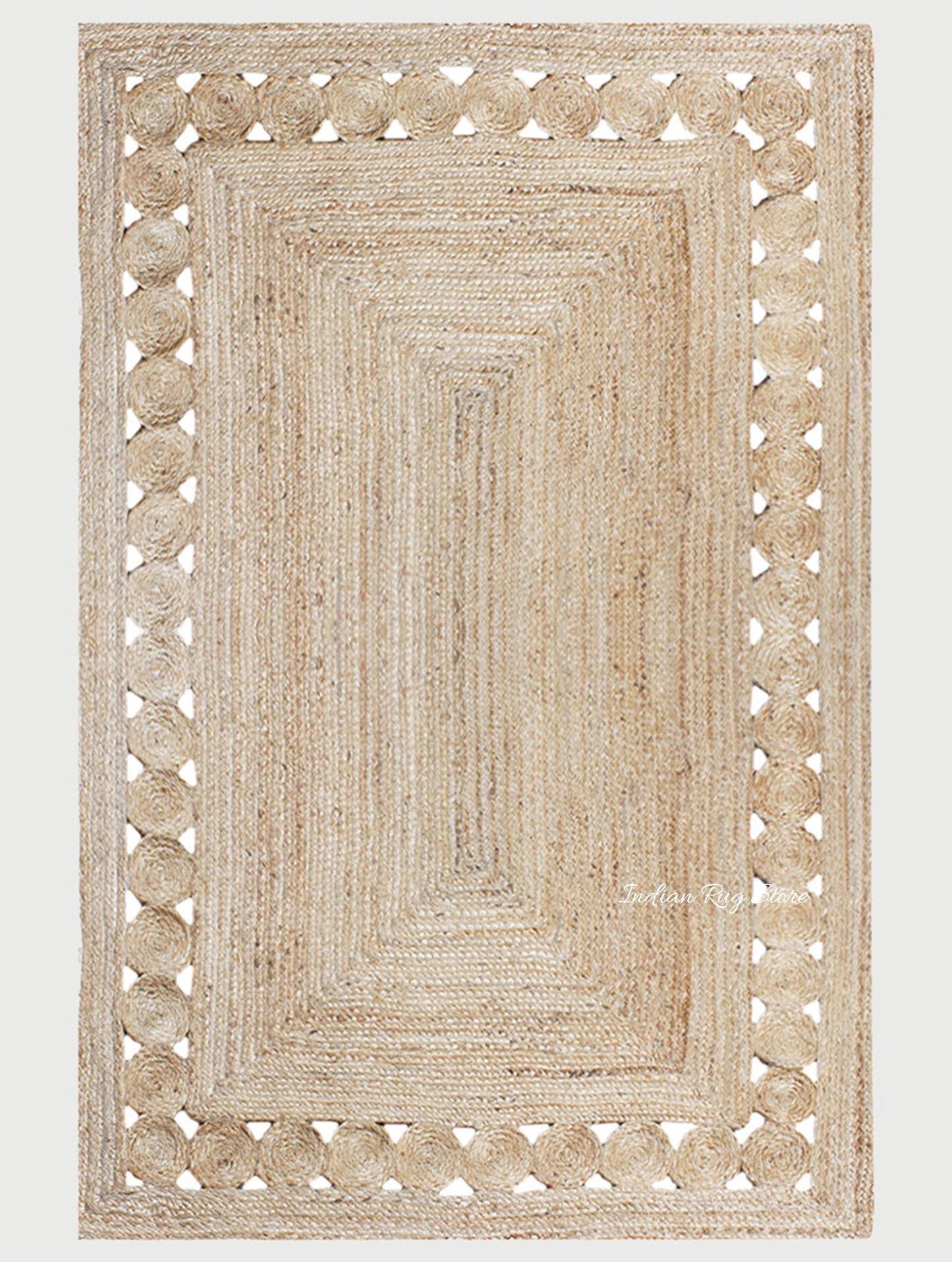 Beige Rectangle Geometric Hand Braided Home Decor Jute Rug