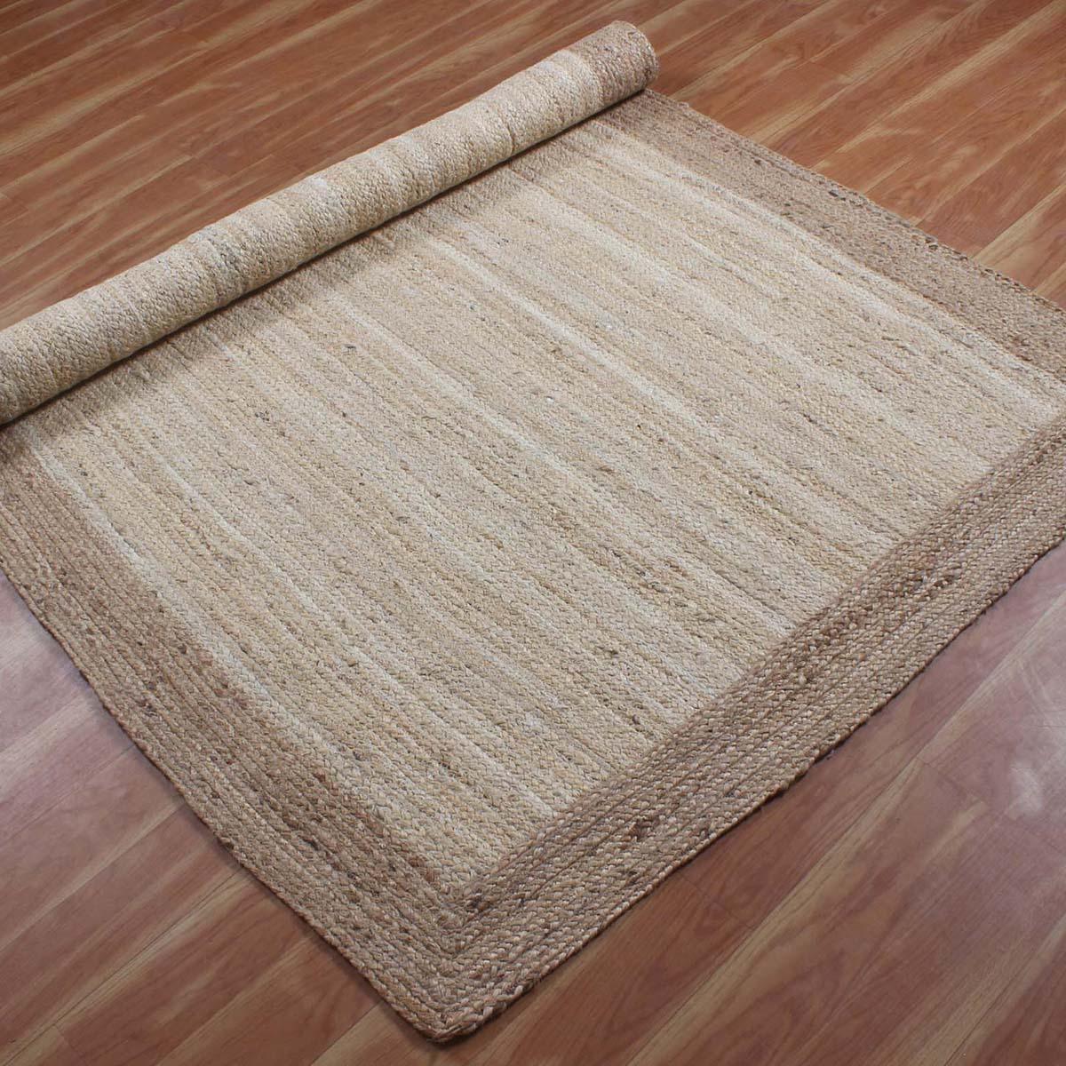 Hand Braided Beige Geometric Entrance Decor Jute Rug - Indian Rug Store