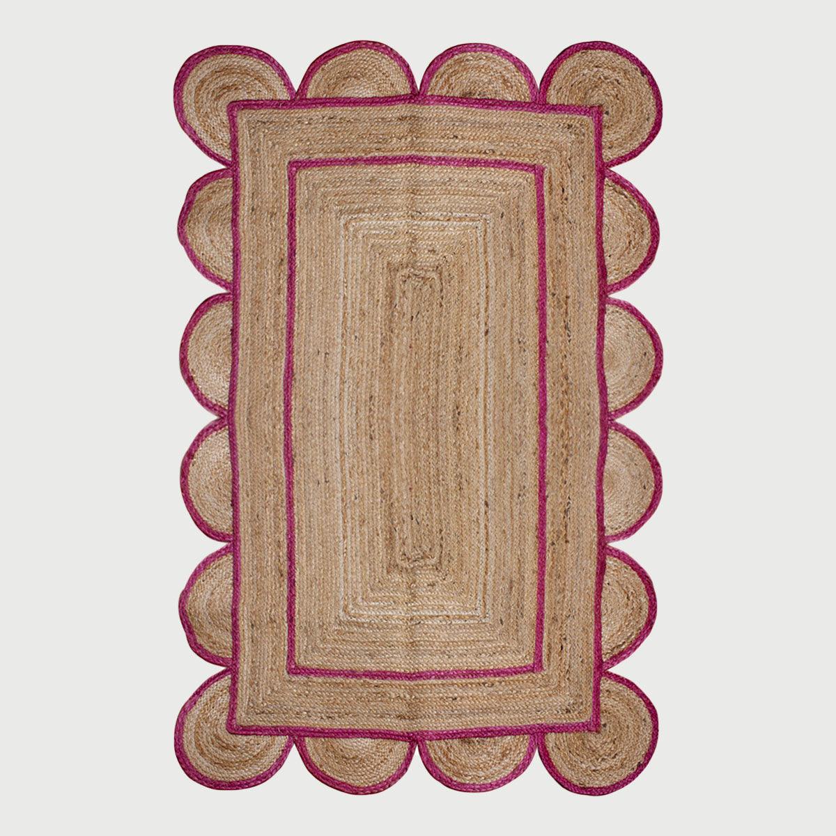 Geometric Beige Pink Hand Braided Interior Decor Jute Rug - Indian Rug Store