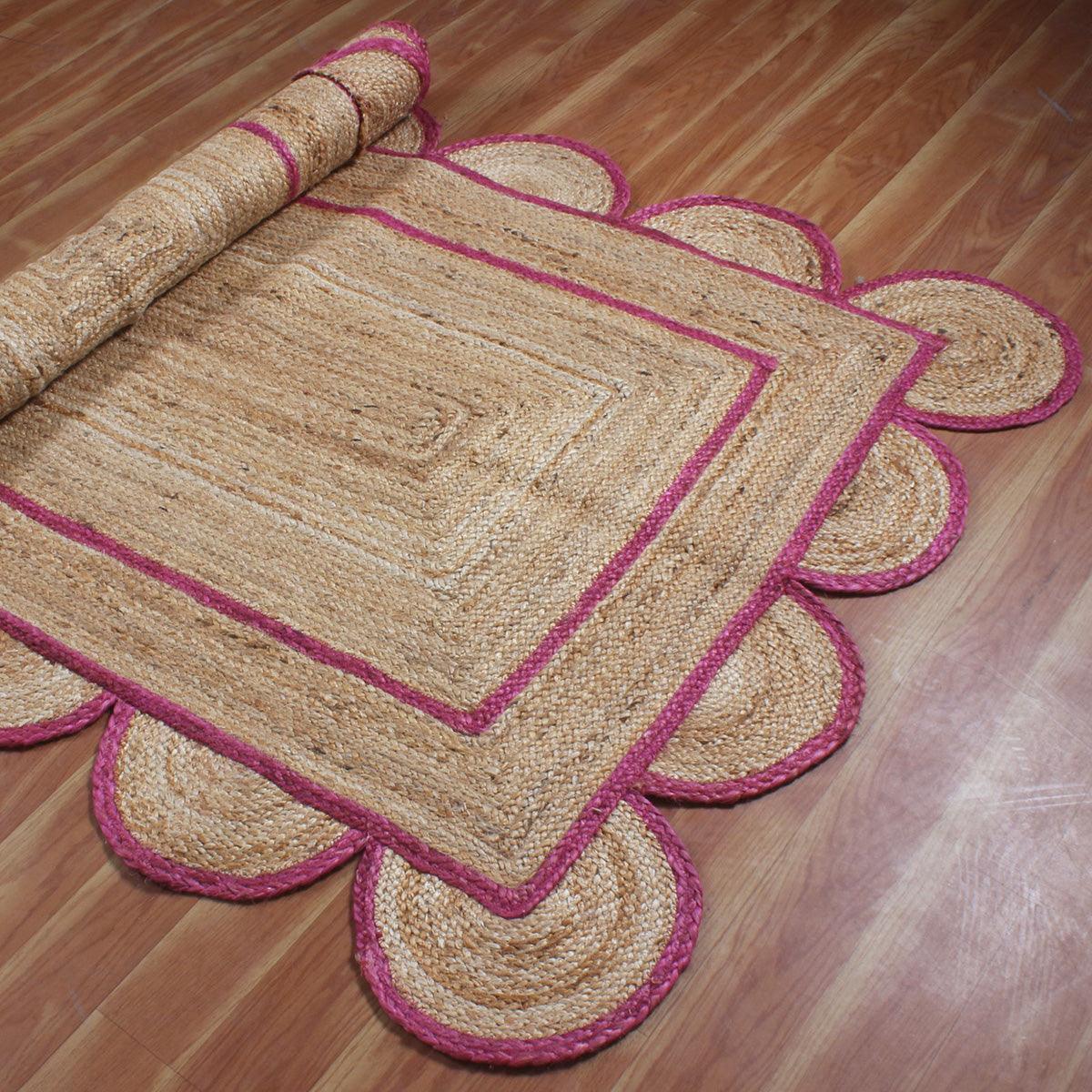 Geometric Beige Pink Hand Braided Interior Decor Jute Rug - Indian Rug Store