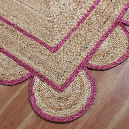 Geometric Beige Pink Hand Braided Interior Decor Jute Rug - Indian Rug Store