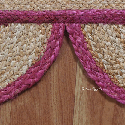 Geometric Beige Pink Hand Braided Interior Decor Jute Rug