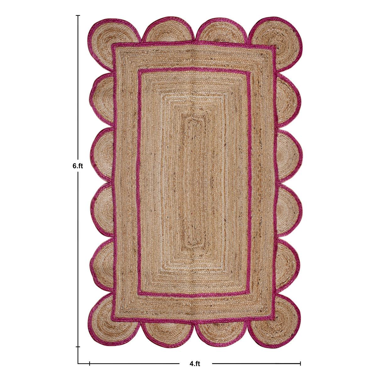 Geometric Beige Pink Hand Braided Interior Decor Jute Rug - Indian Rug Store