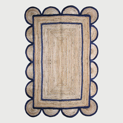 Hall Way Decor Blue Beige Hand Braided Geometric Jute Rug - Indian Rug Store